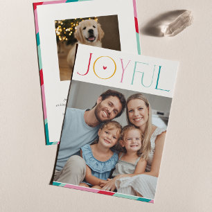 JOYFUL FAMILY PHOTO modern serif typography colour Holiday Card