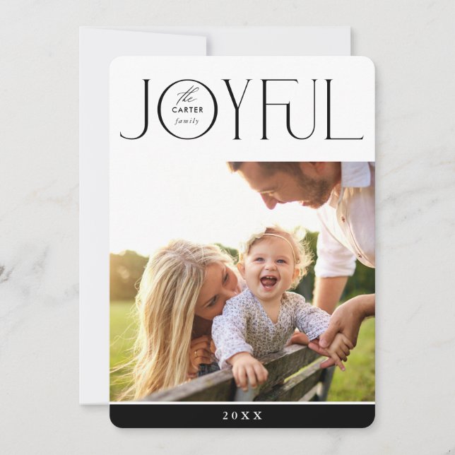 JOYFUL FAMILY PHOTO modern simple elegant black Holiday Card (Front)