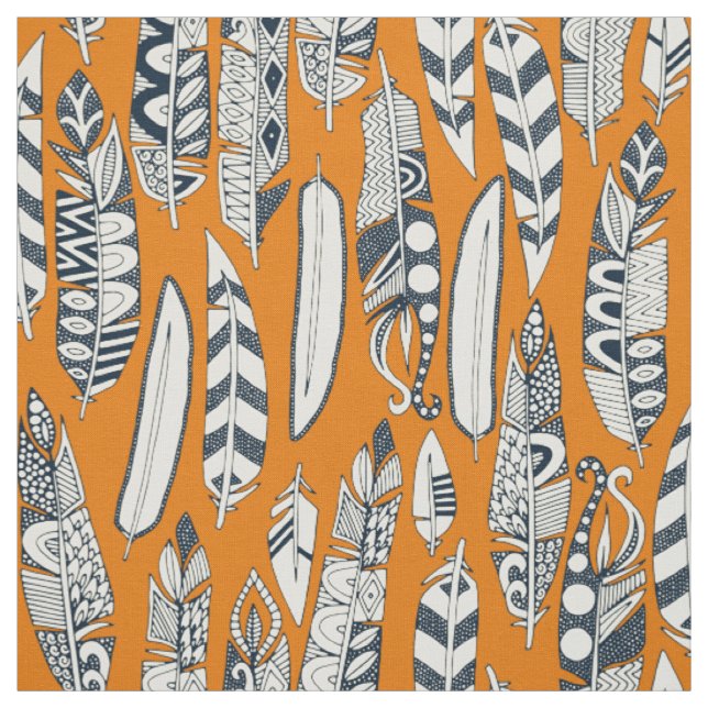 joyful feathers orange fabric (Swatch)