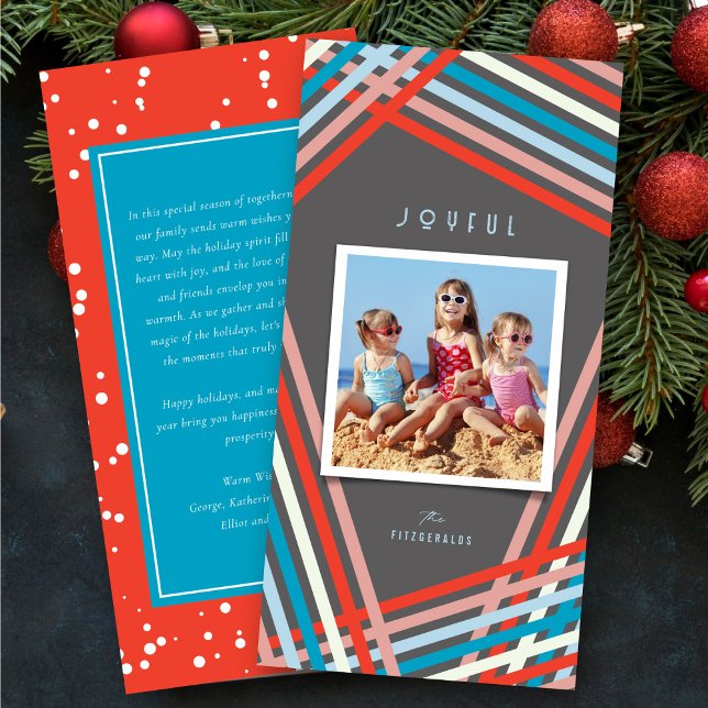 Joyful Festive Colourful & Fun Ribbon Stripes Phot Holiday Card (Creator Uploaded)