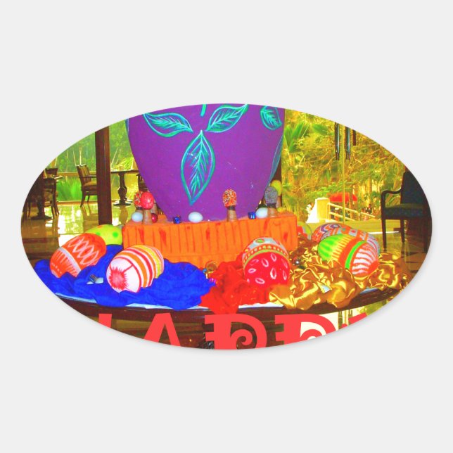 Joyful Festive Springtime Easter Colourful Eggs Ar Oval Sticker (Front)
