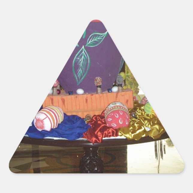 Joyful Festive Springtime Easter Colourful Eggs Ar Triangle Sticker (Front)
