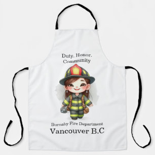 Joyful firefighter in bright gear with camera apron