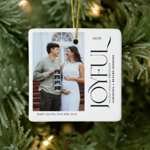 Joyful First Christmas Pregnant Photo Couple Ceramic Ornament