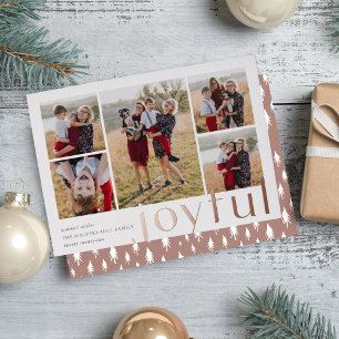 Joyful Five Photo Rose Gold Foil Holiday Card