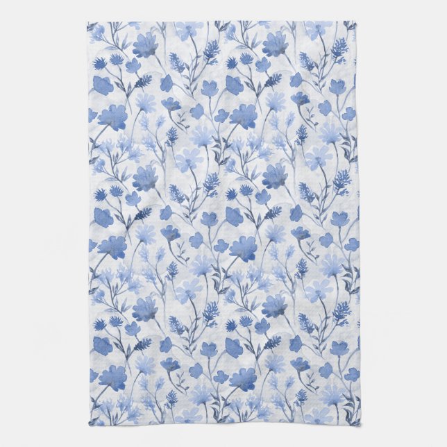 Joyful Flora Kitchen Towel - Indigo (Vertical)