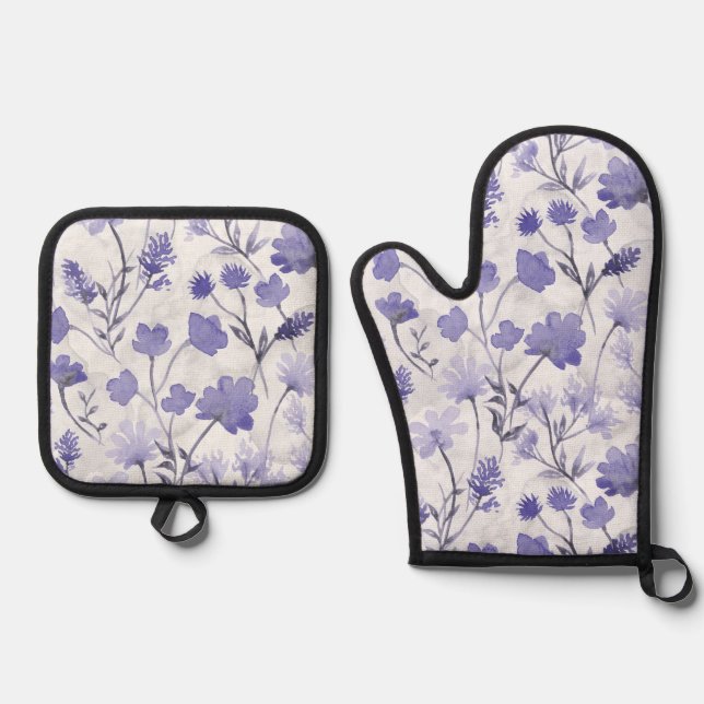 Joyful Flora Oven Mitt & Pot Holder Set - Lilac (Front)