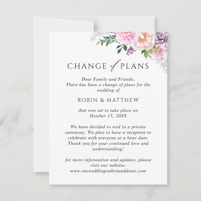 Joyful Floral, Change of Plans Wedding Announcement (Front)