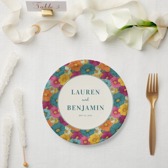 Joyful Floral Mosaic Paper Plate (Wedding)