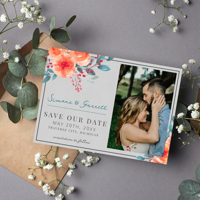 Joyful Floral Orange and Teal Bright Save The Date (Creator Uploaded)