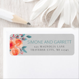 Joyful Floral Orange and Teal Return Address Label