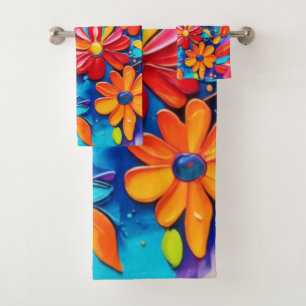 Joyful Floral Painting Bath Towel Set