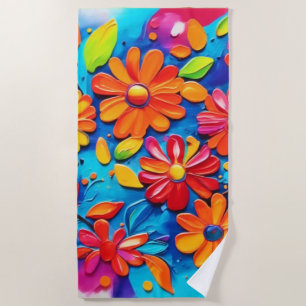 Joyful Floral Painting Beach Towel