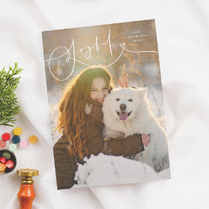 Joyful Flourish Modern Minimal 1 Photo Christmas Holiday Card