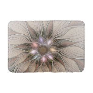 Joyful Flower Abstract Beige Brown Floral Fractal Bath Mat