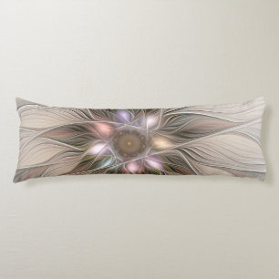 Joyful Flower Abstract Beige Brown Floral Fractal Body Cushion