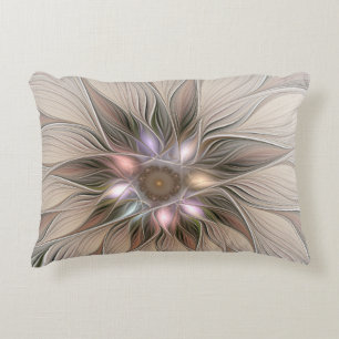 Joyful Flower Abstract Beige Brown Floral Fractal Decorative Cushion