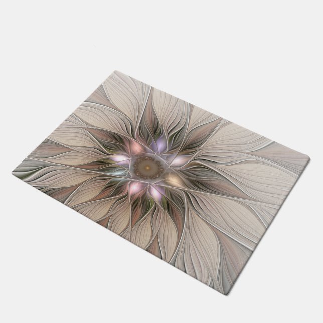 Joyful Flower Abstract Beige Brown Floral Fractal Doormat (Angled)