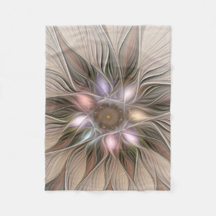 Joyful Flower Abstract Beige Brown Floral Fractal Fleece Blanket