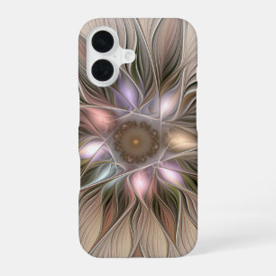 Joyful Flower Abstract Beige Brown Floral Fractal iPhone 16 Case