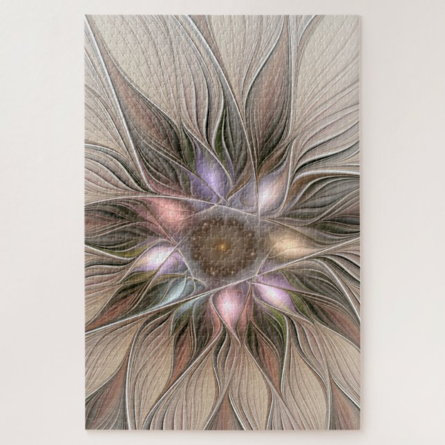 Joyful Flower Abstract Beige Brown Floral Fractal Jigsaw Puzzle (Vertical)