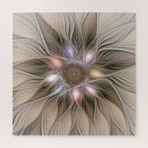 Joyful Flower Abstract Beige Brown Floral Fractal Jigsaw Puzzle