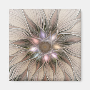Joyful Flower Abstract Beige Brown Floral Fractal Magnet