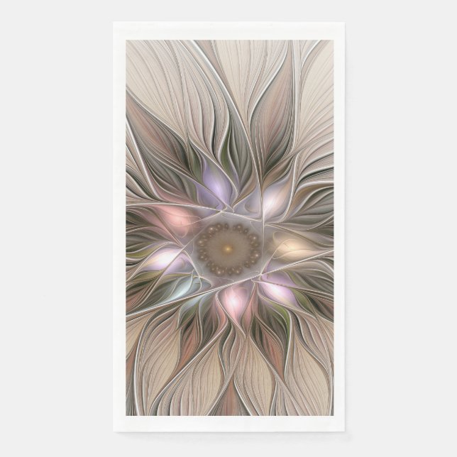 Joyful Flower Abstract Beige Brown Floral Fractal Napkin (Front)