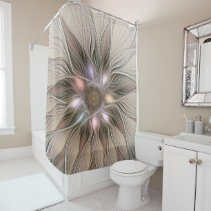 Joyful Flower Abstract Beige Brown Floral Fractal Shower Curtain