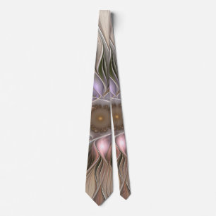 Joyful Flower Abstract Beige Brown Floral Fractal Tie