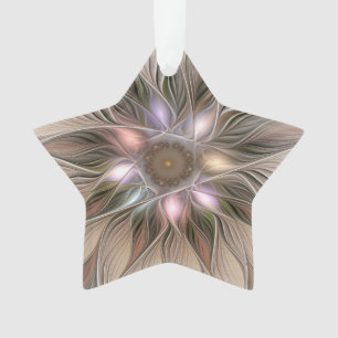 Joyful Flower Abstract Beige Brown Fractal Star Ornament