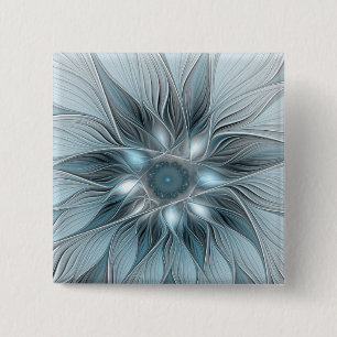 Joyful Flower Abstract Blue Grey Floral Fractal 15 Cm Square Badge