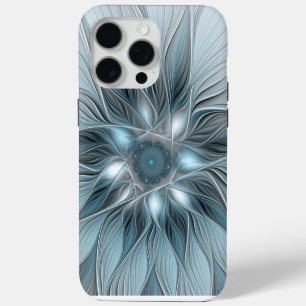 Joyful Flower Abstract Blue Grey Floral Fractal iPhone 15 Pro Max Case