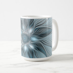 Joyful Flower Abstract Blue Grey Floral Fractal Coffee Mug