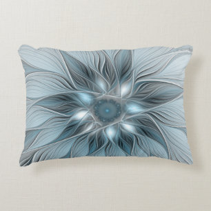 Joyful Flower Abstract Blue Grey Floral Fractal Decorative Cushion