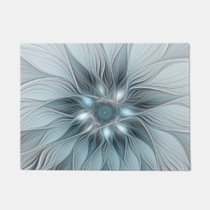 Joyful Flower Abstract Blue Grey Floral Fractal Doormat