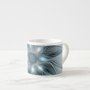 Joyful Flower Abstract Blue Grey Floral Fractal Espresso Cup