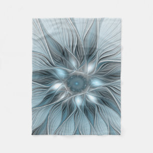 Joyful Flower Abstract Blue Grey Floral Fractal Fleece Blanket