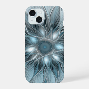 Joyful Flower Abstract Blue Grey Floral Fractal iPhone 15 Case