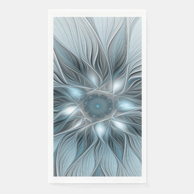 Joyful Flower Abstract Blue Grey Floral Fractal Napkin (Front)