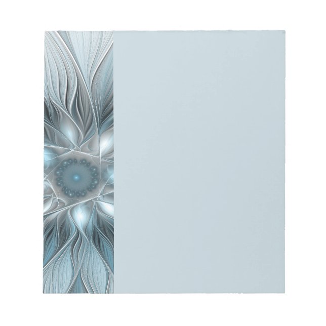 Joyful Flower Abstract Blue Grey Floral Fractal Notepad (Front)