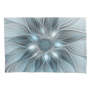 Joyful Flower Abstract Blue Grey Floral Fractal Pillowcase