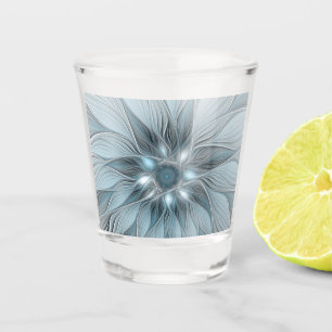 Joyful Flower Abstract Blue Grey Floral Fractal Shot Glass