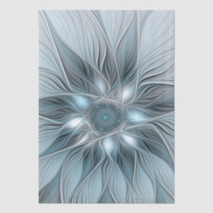 Joyful Flower Abstract Blue Grey Floral Fractal Tissue Paper