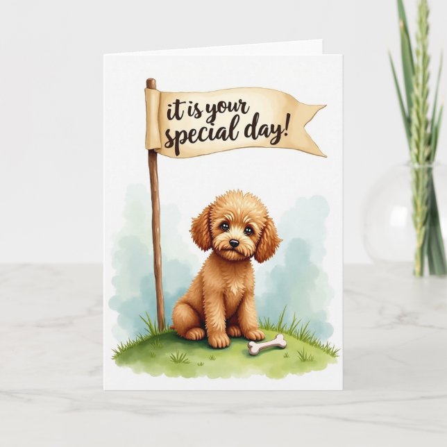 Joyful Fluffy Dog Birthday Card (Front)