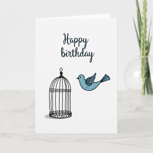 Joyful Flying Bird Birthday Card (Front)