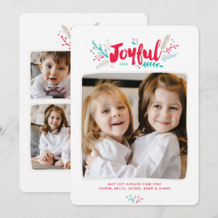 Joyful Foliage Christmas Holiday 4 Photo Flat Card