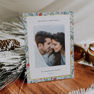 Joyful Foliage Christmas Photo Foil Holiday Card