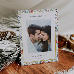 Joyful Foliage   Christmas Photo Foil Holiday Card