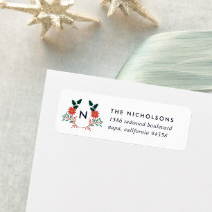 Joyful Foliage   Holiday Monogram Return Address Label